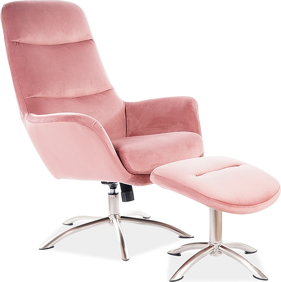 Nixon-Sessel mit Fu�hocker aus rosa Samt