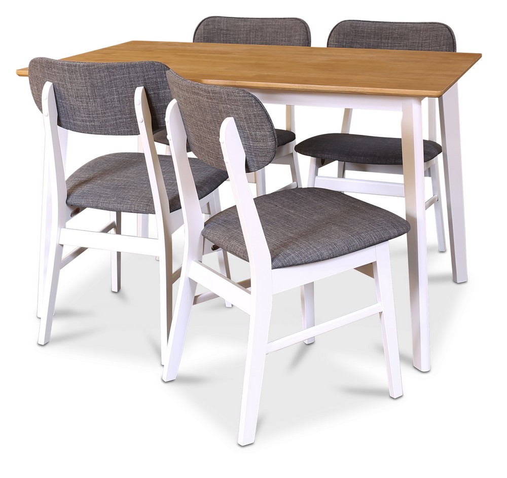 Sarek Essgruppe - Tisch mit 4 Stühlen - Weiß/Eiche Sarek Essgruppe - Tisch mit 4 Stühlen - Weiß/Eiche