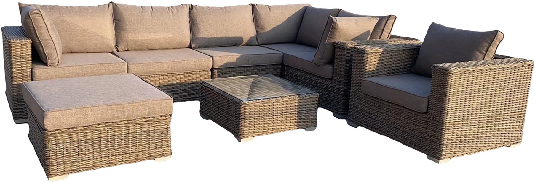 Gro�e Sofagruppe / Loungeset f�r den Au�enbereich Calvi - W�rfel-Rattan / Graue Kissen
