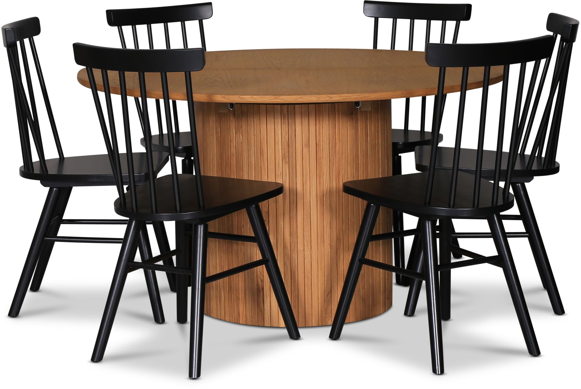 Nova Essgruppe, ausziehbarer Esstisch �130-170 cm inkl. 6 Orust Freischwinger schwarz - Eiche ge�lt