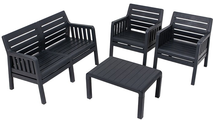 Loungegruppe Lara mit 2-Sitzer-Sofa, 2 Sesseln und Tisch ohne Kissen - Anthrazit