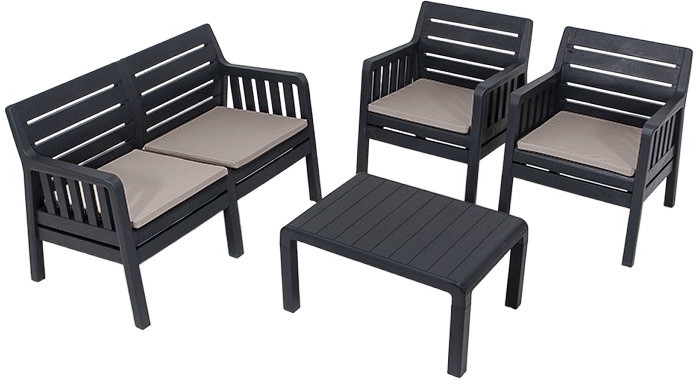 Loungegruppe Lara mit 2-Sitzer-Sofa, 2 Sesseln und Tisch - Anthrazit Loungegruppe Lara mit 2-Sitzer-Sofa, 2 Sesseln und Tisch - Anthrazit