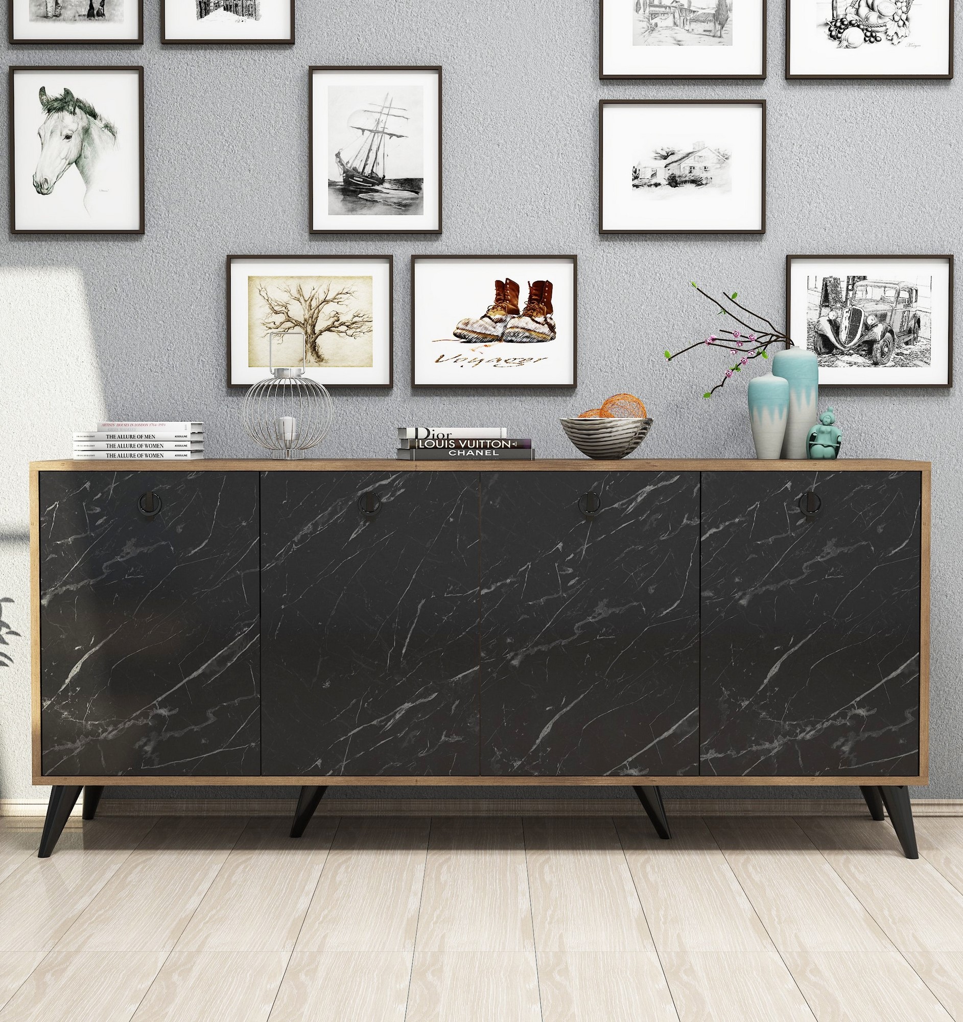 Elite Sideboard - Nussbaum/schwarz