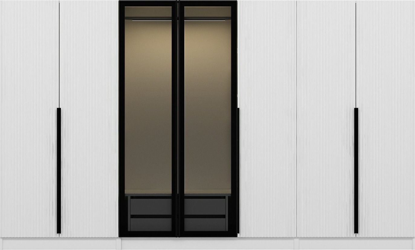 Cikani Kleiderschrank mit Spiegelt�r, 315x52x210 cm - Wei�