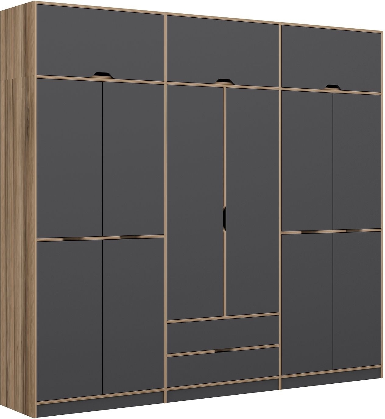 Elina Kleiderschrank 277 x 52 x 253 cm - Anthrazit/Braun