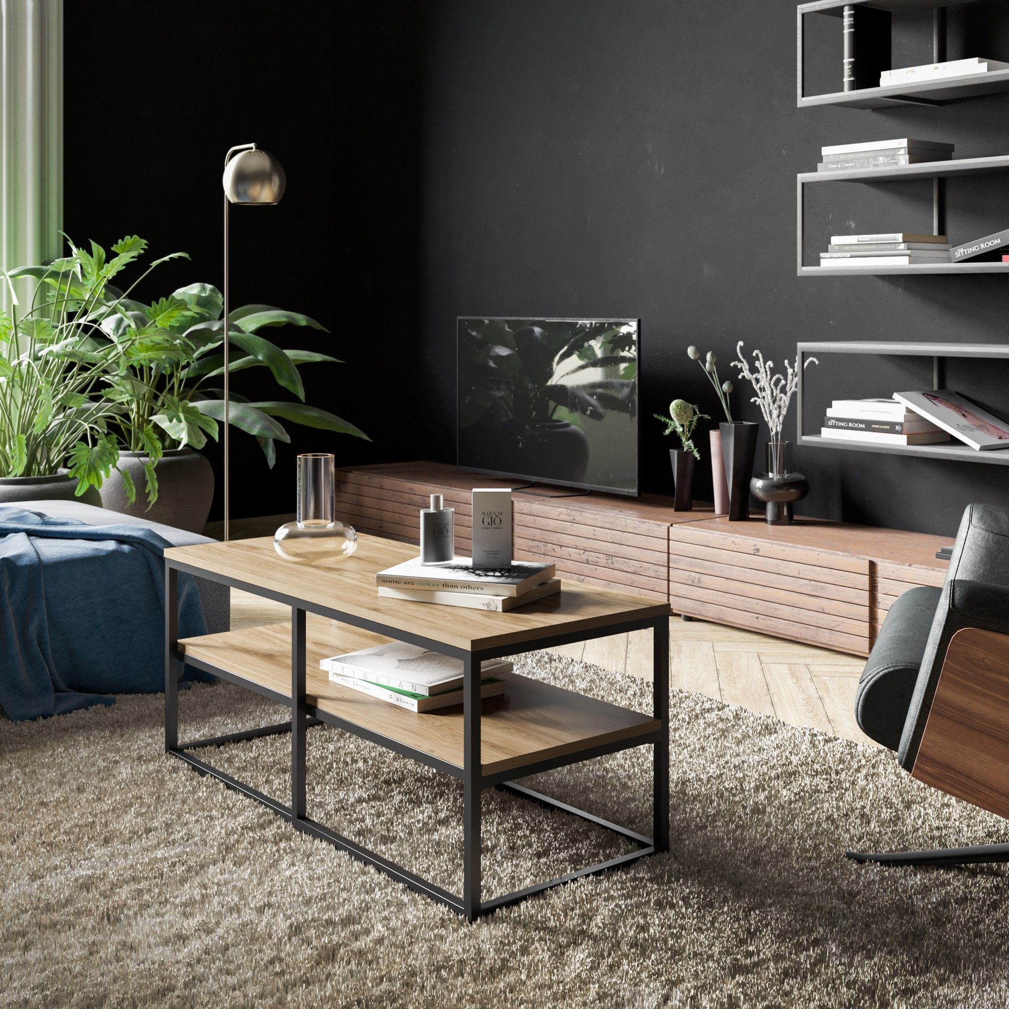 Couchtisch Fortuna 110,4 x 52 cm - Nussbaum/schwarz Couchtisch Fortuna 110,4 x 52 cm - Nussbaum/schwarz