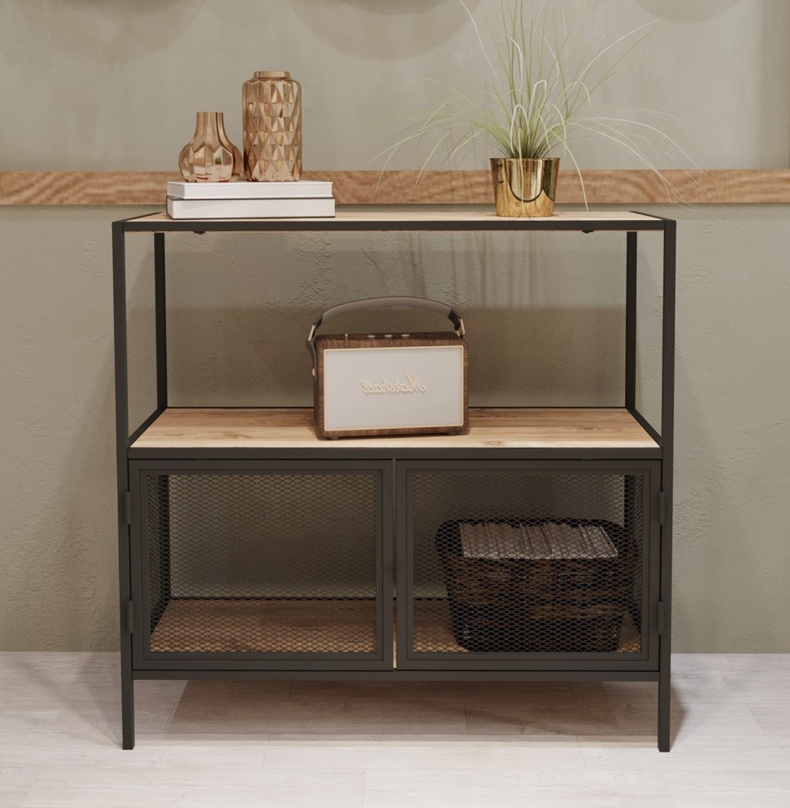 Tatu Relieftisch 80 x 30 cm - Eiche/Schwarz