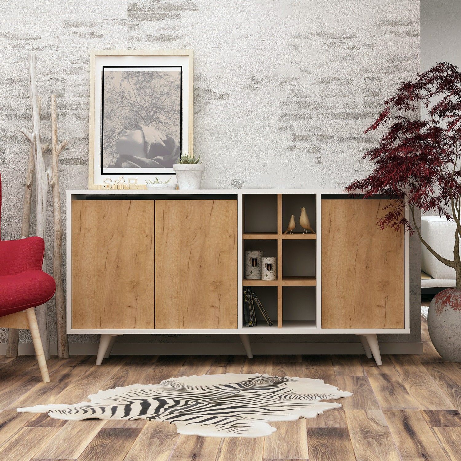 Prava Sideboard - Eiche/weiß Prava Sideboard - Eiche/weiß