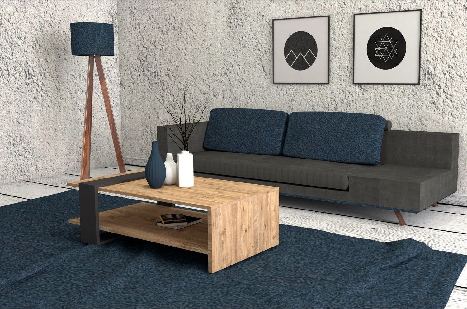 Ova Couchtisch 80 x 55 cm - Anthrazit/Kiefer