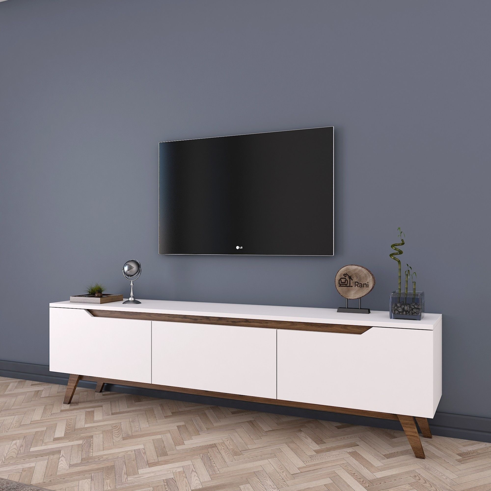 Moderner TV-St�nder Walnuss wei� 180 cm