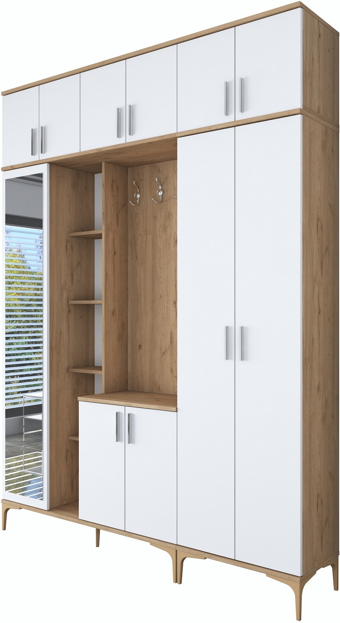 Esa Dielenmöbel 180 x 37,5 x 240 cm Variante A - Walnuss/Weiß Esa Dielenmöbel 180 x 37,5 x 240 cm Variante A - Walnuss/Weiß