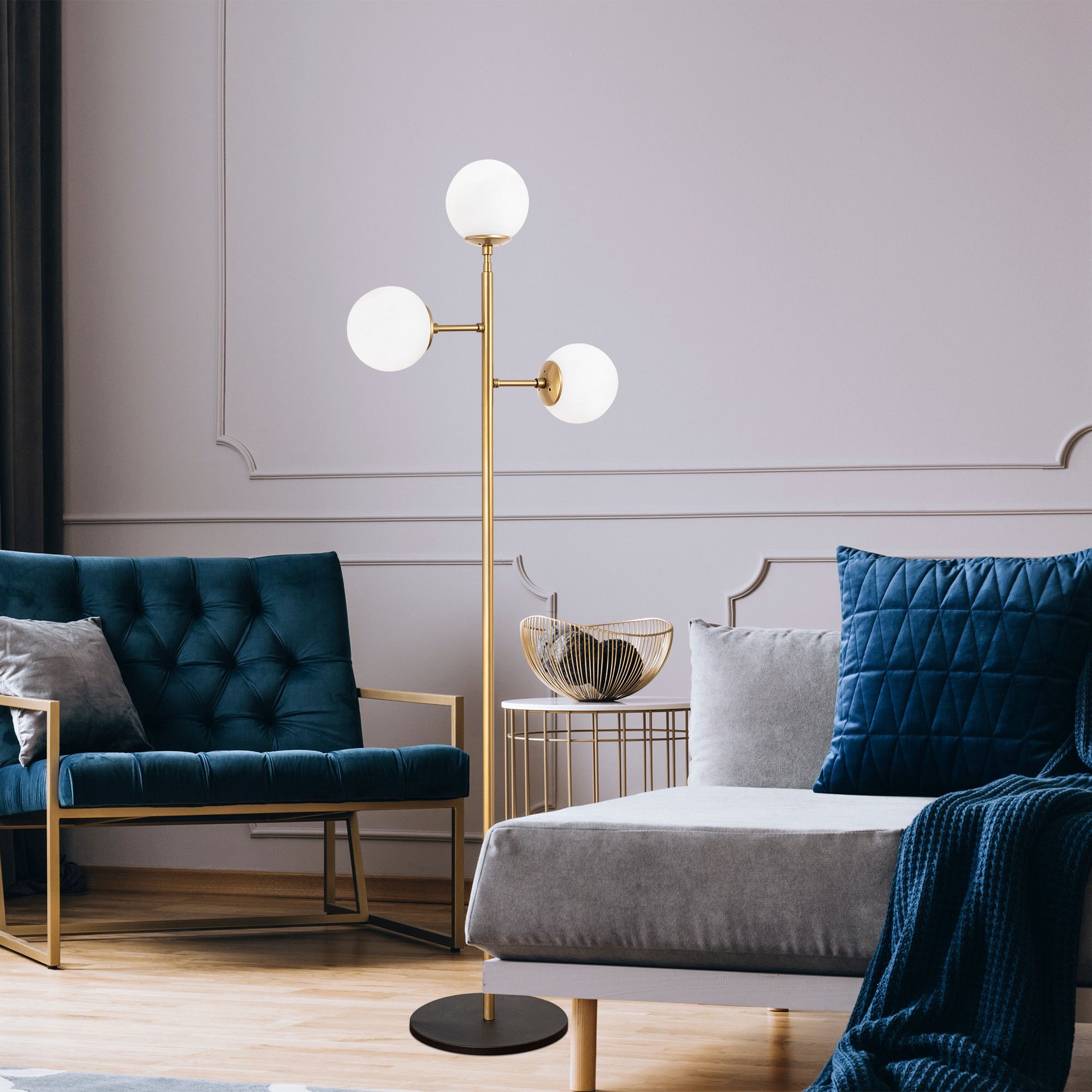 Atlas Stehlampe opal - Gold