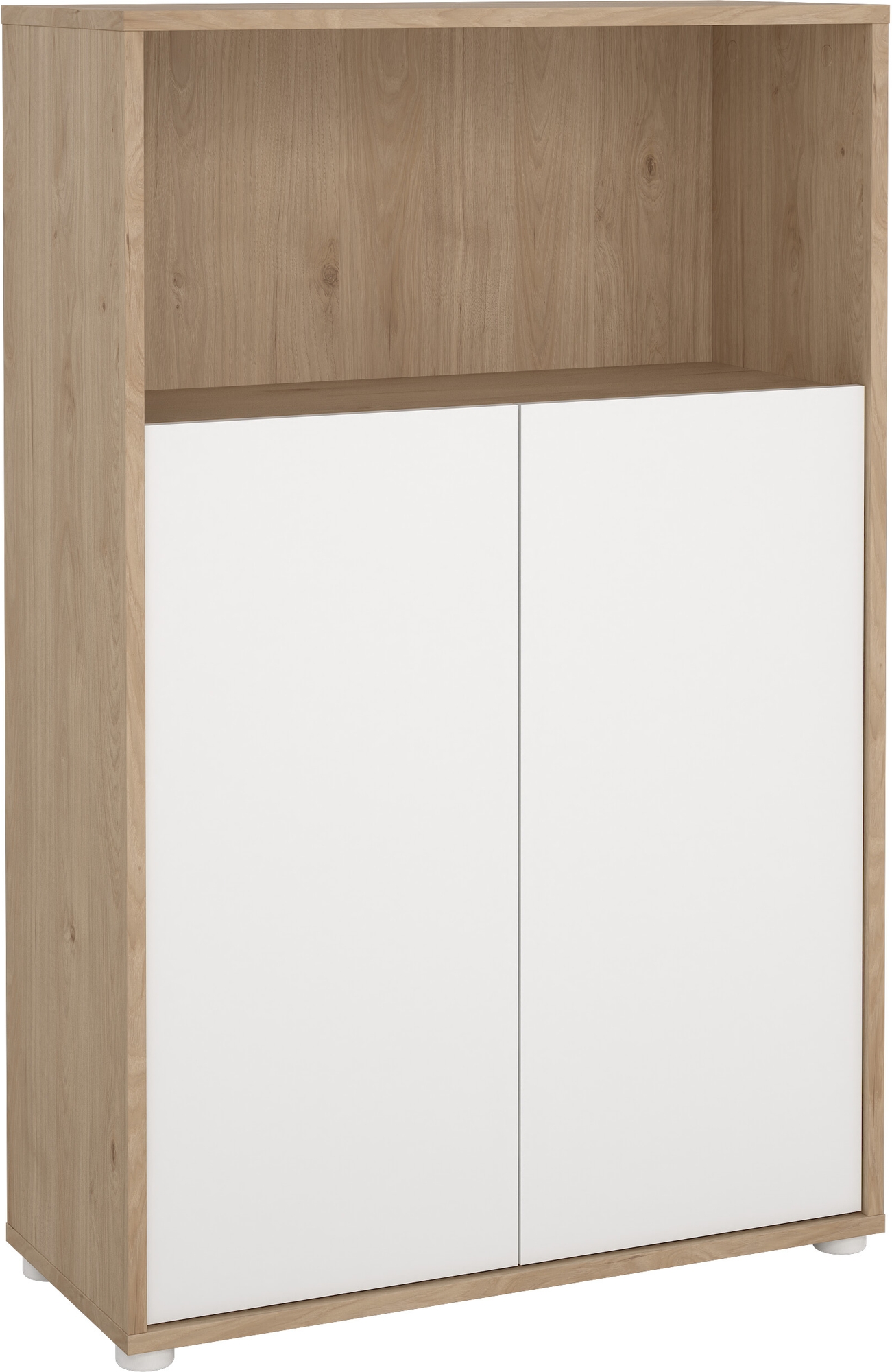 Sign-B�cherregal niedrig mit T�ren - Wei�/Hickory