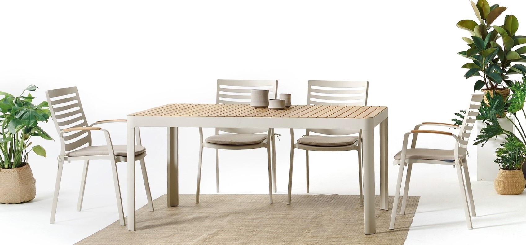 Portals Essgruppe 4 - Wei�/Teak