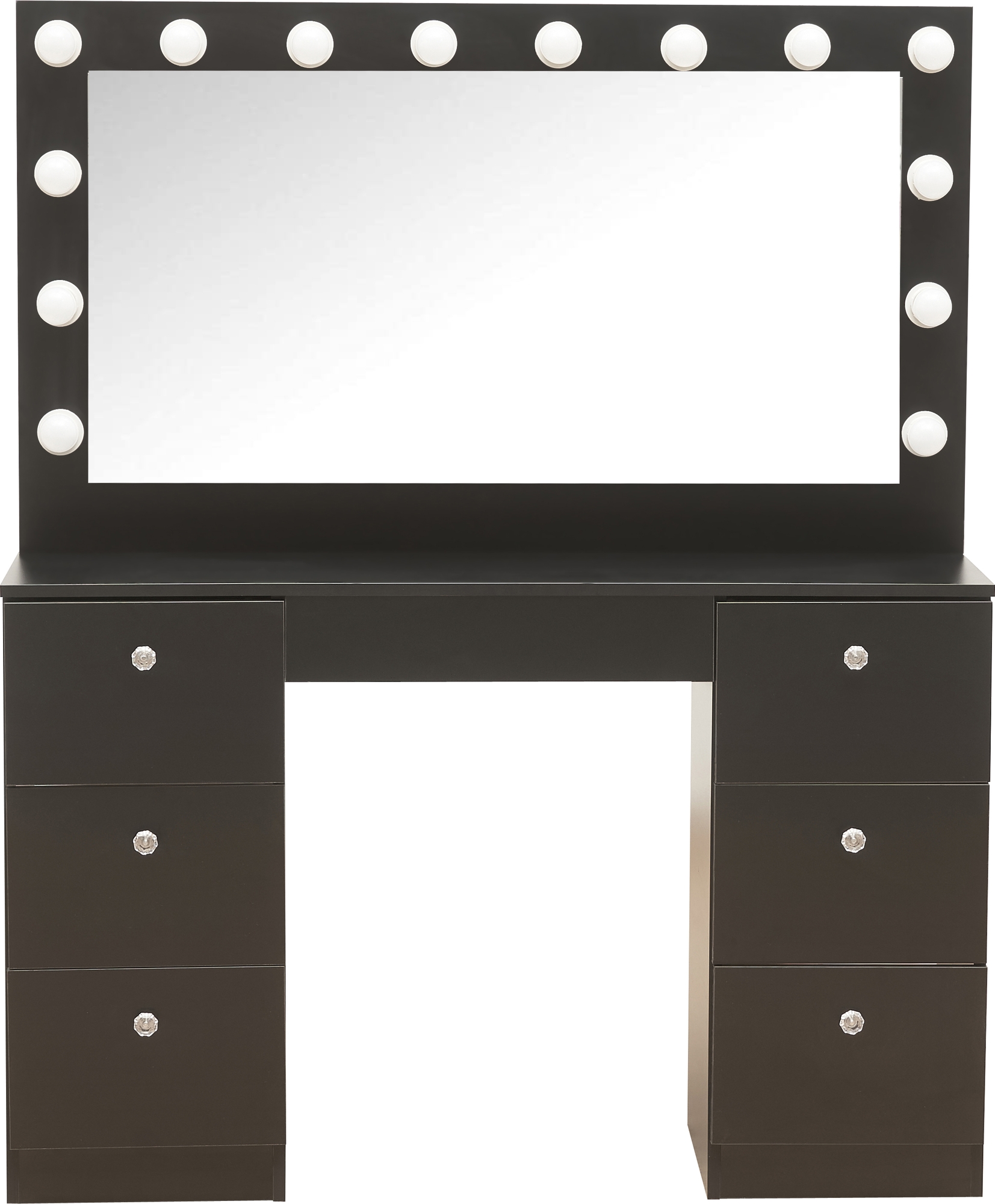 Schwarzer Frisiertisch Caija mit Beleuchtung und Kristallgriffen