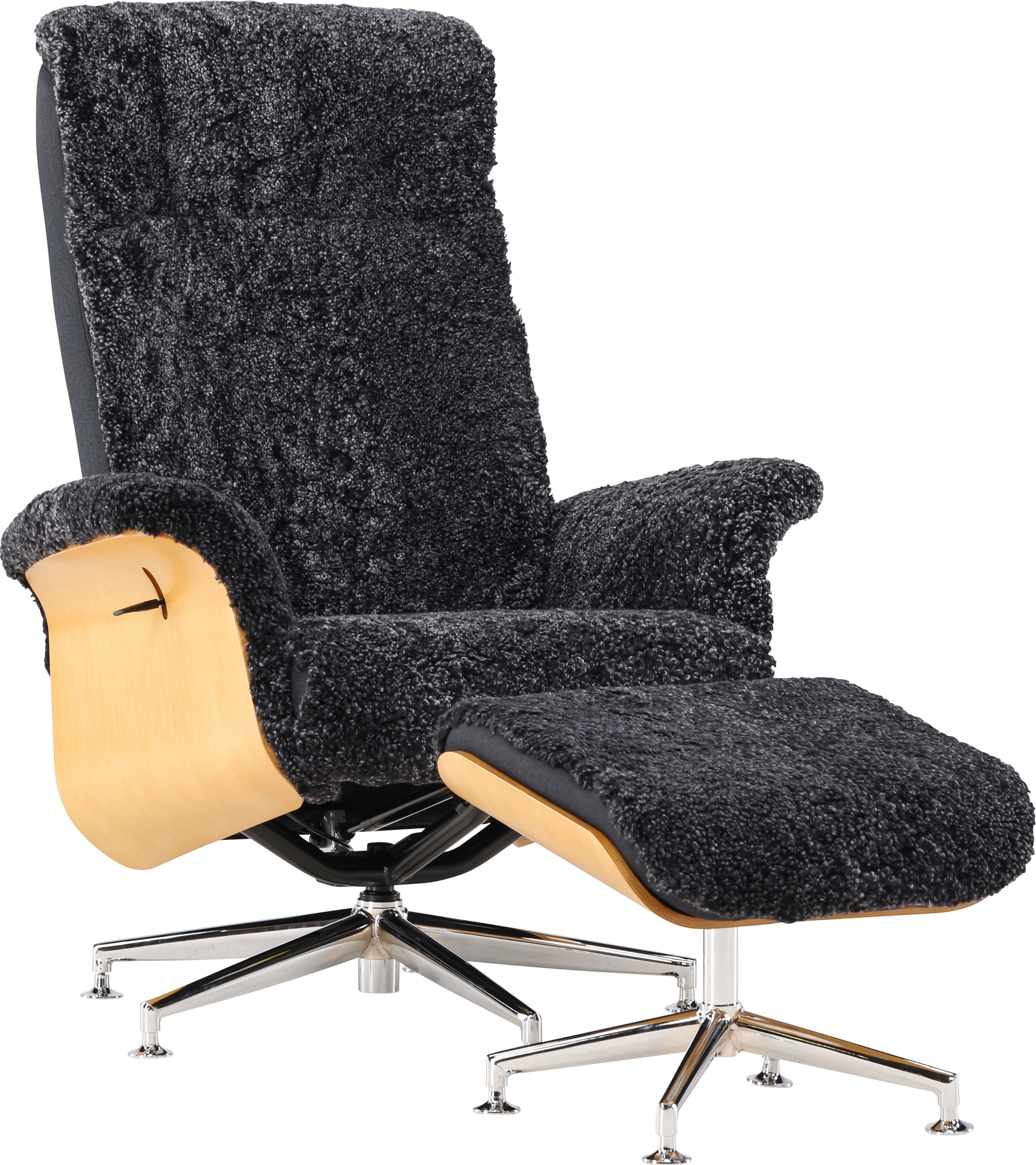 Relaxsessel mit Fußhocker in echtem Schaffell Eiche/Anthrazit - Ulla Relaxsessel mit Fußhocker in echtem Schaffell Eiche/Anthrazit - Ulla