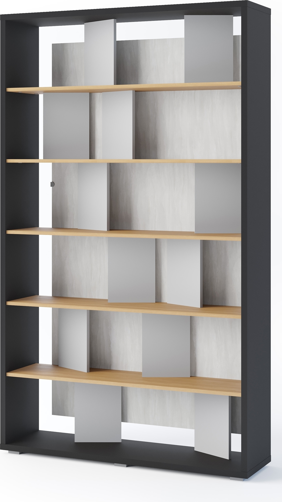 Dika B�cherregal mit Hintergrundbeleuchtung - Graphit/Eiche/Mattgrau