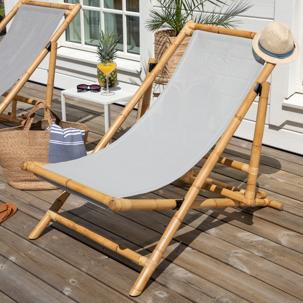 Sonnenliege aus Rohrgeflecht - Grau/Natur