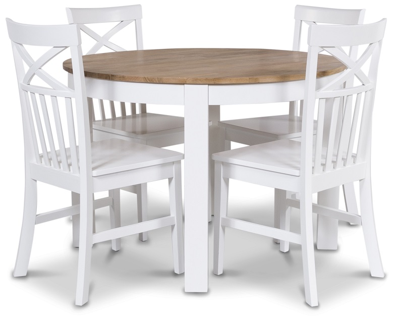Dalarö-Essgruppe rund um den Tisch weiß/Eiche + 4 Mellby-Stühle Dalarö-Essgruppe rund um den Tisch weiß/Eiche + 4 Mellby-Stühle