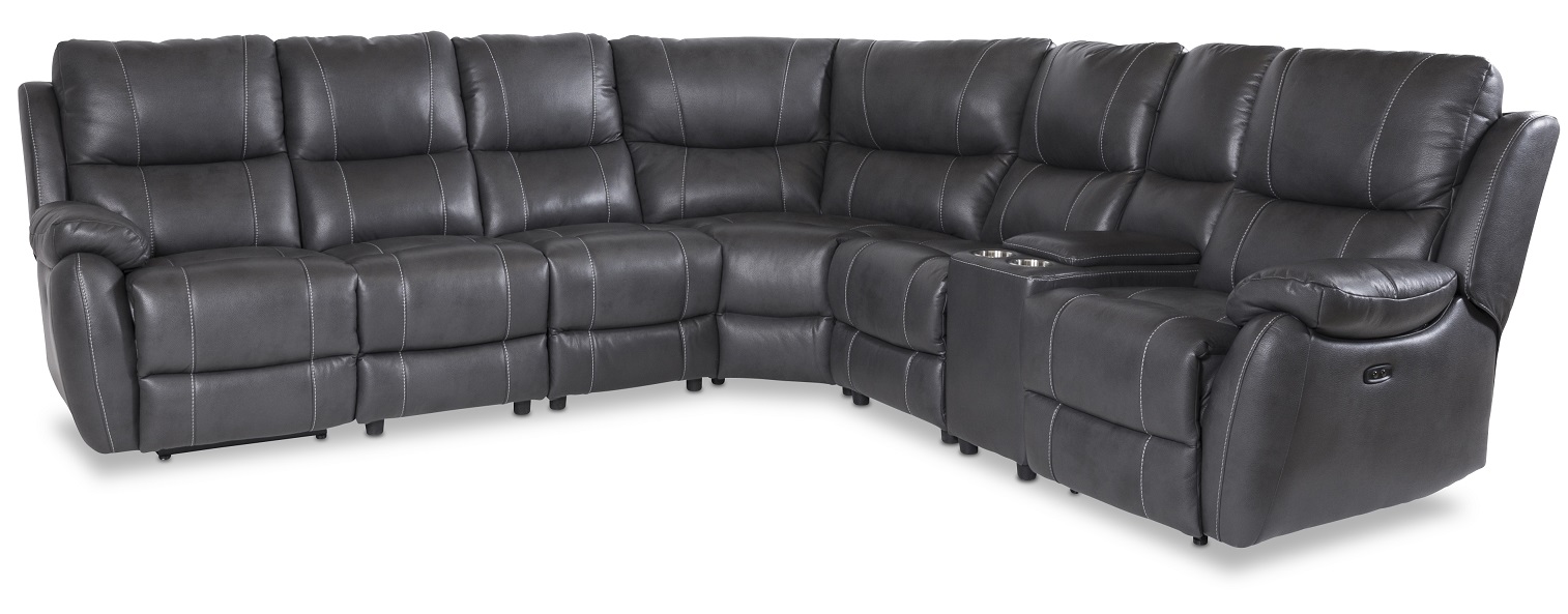 Enjoy Liege-Ecksofa - 6-Sitzer (elektrisch) in grauem Kunstleder (Modell V)