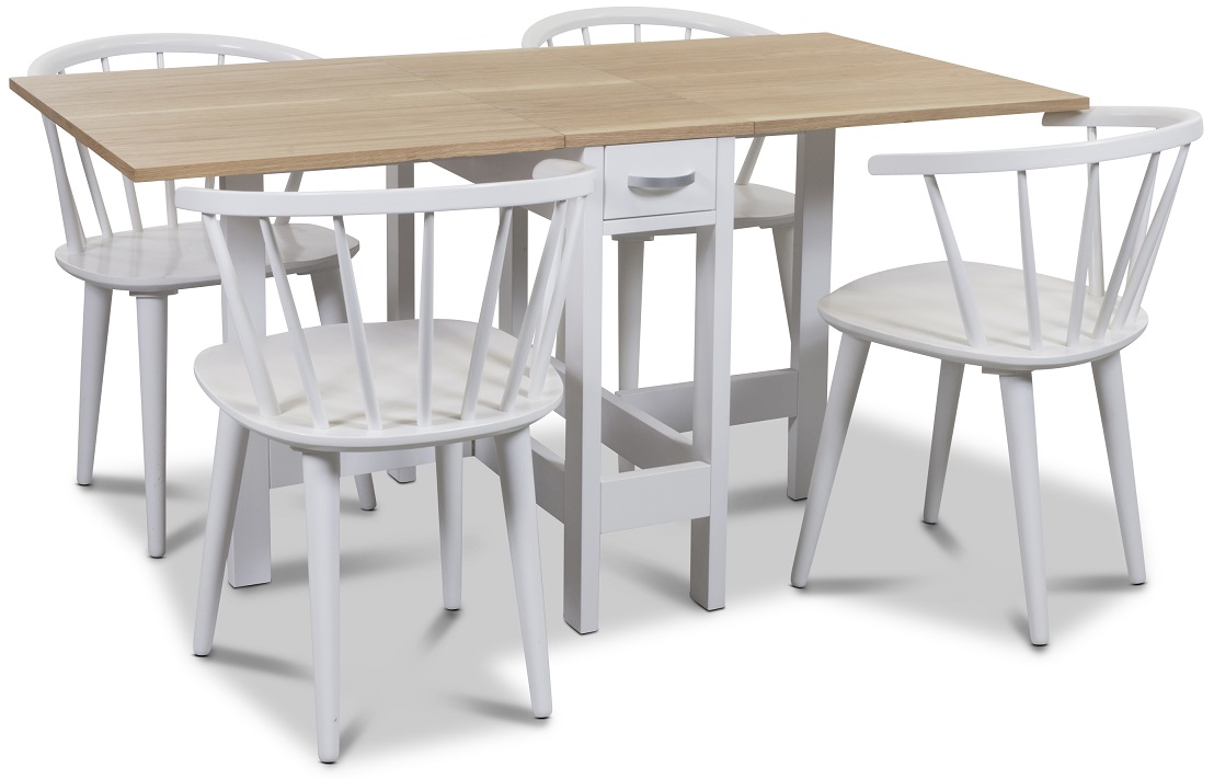 Signum Essgruppe Slag Tisch Wei�/Eiche mit 4 wei�en Fredrik Rohrst�hlen mit Gestell