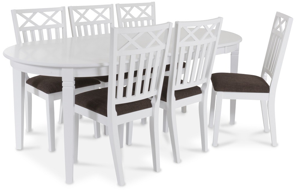 Ovaler Sandhamn Esstisch mit 6 Wilmer St�hlen in braunem Stoff