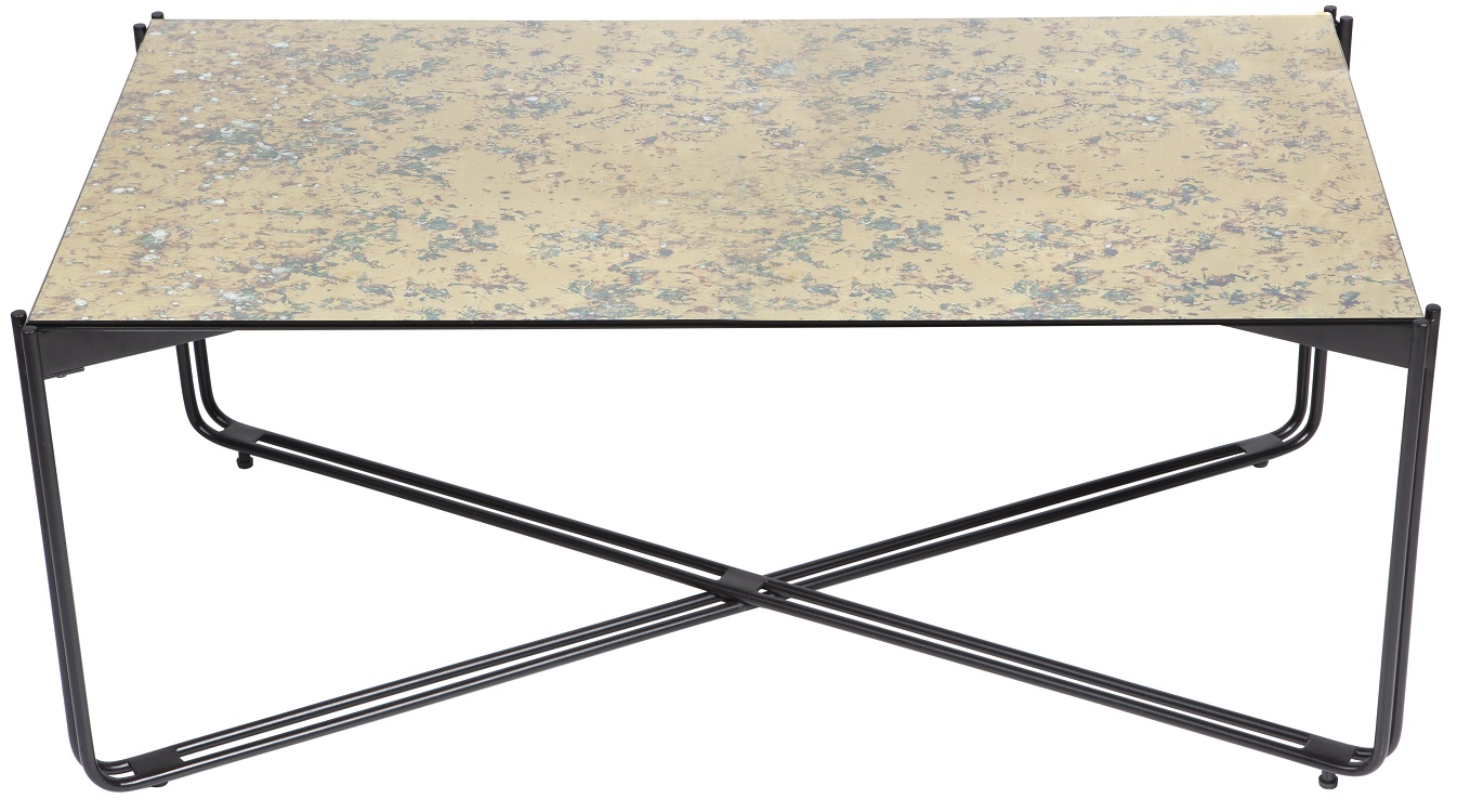 Lori Couchtisch 110x60 cm - Antikfarbenes Spiegelglas Messing + M�belf��e