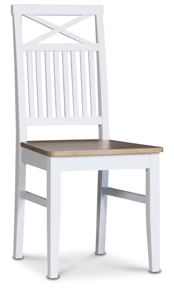 Dalar�s Esszimmerstuhl mit Sitz aus Eiche und Kreuz im R�cken - Wei� / Eiche ge�lt + M�belf��e