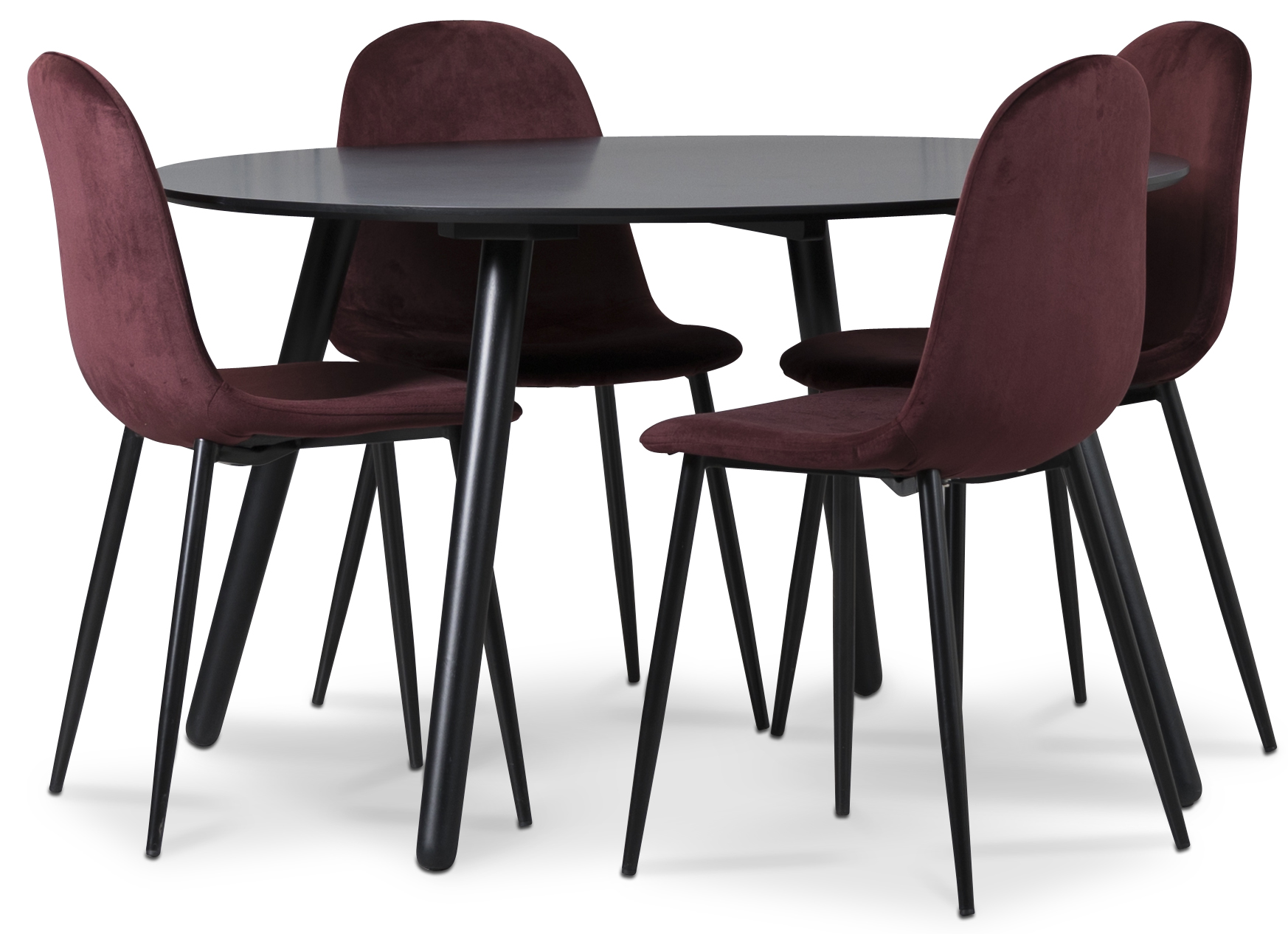 Rosvik Essgruppe, Esstisch mit 4 Carisma Samtst�hlen - Bordeaux/Schwarz