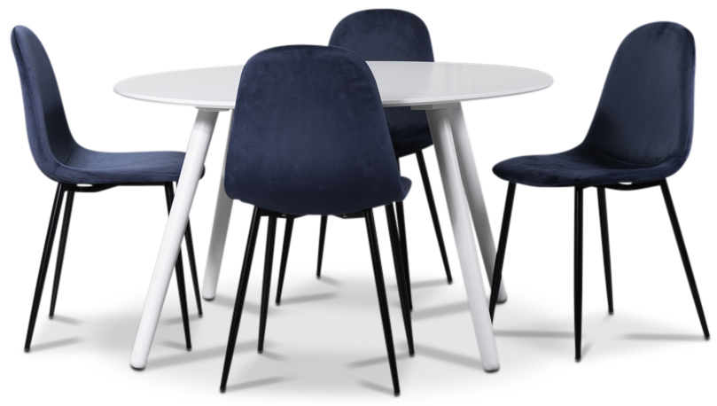 Rosvik Essgruppe, Esstisch mit 4 Carisma Samtst�hlen - Wei�/Blau