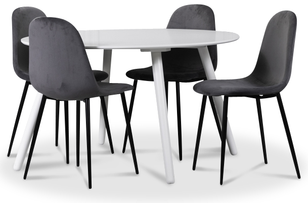 Rosvik Essgruppe, Esstisch mit 4 Carisma Samtst�hlen - Wei�/Grau