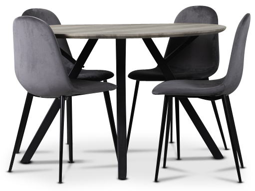 Smokey Esstischgruppe, runder Esstisch mit 4 Carisma Samtst�hlen - Grau + 4.00 x Stuhlkissen