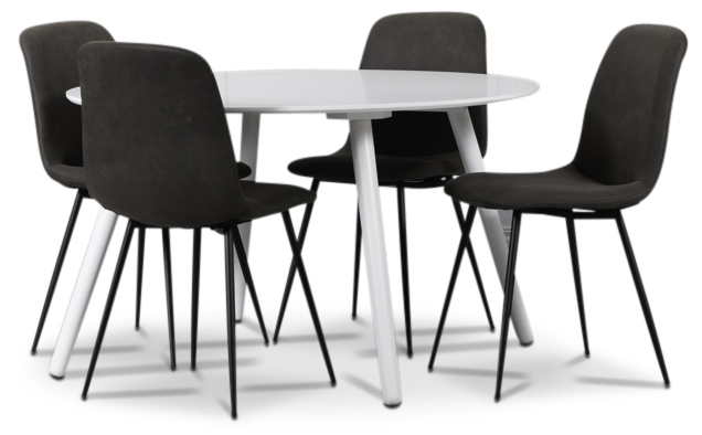 Rosvik Essgruppe, Esstisch mit 4 Smokey Esszimmerstühlen - Weiß/Vintage Rosvik Essgruppe, Esstisch mit 4 Smokey Esszimmerstühlen - Weiß/Vintage