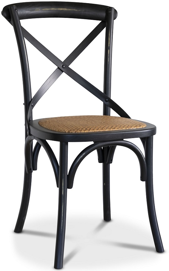 Gaston Stuhl aus Biegeholz mit Rattan Sitzfl�che - Antik schwarz + Stuhlkissen