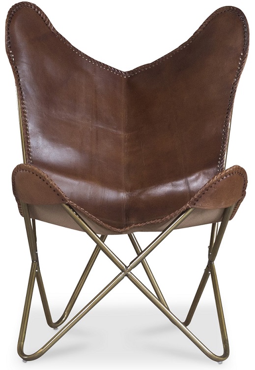 Fledermaussessel Baltimore - Braunes echtes Leder/Messing