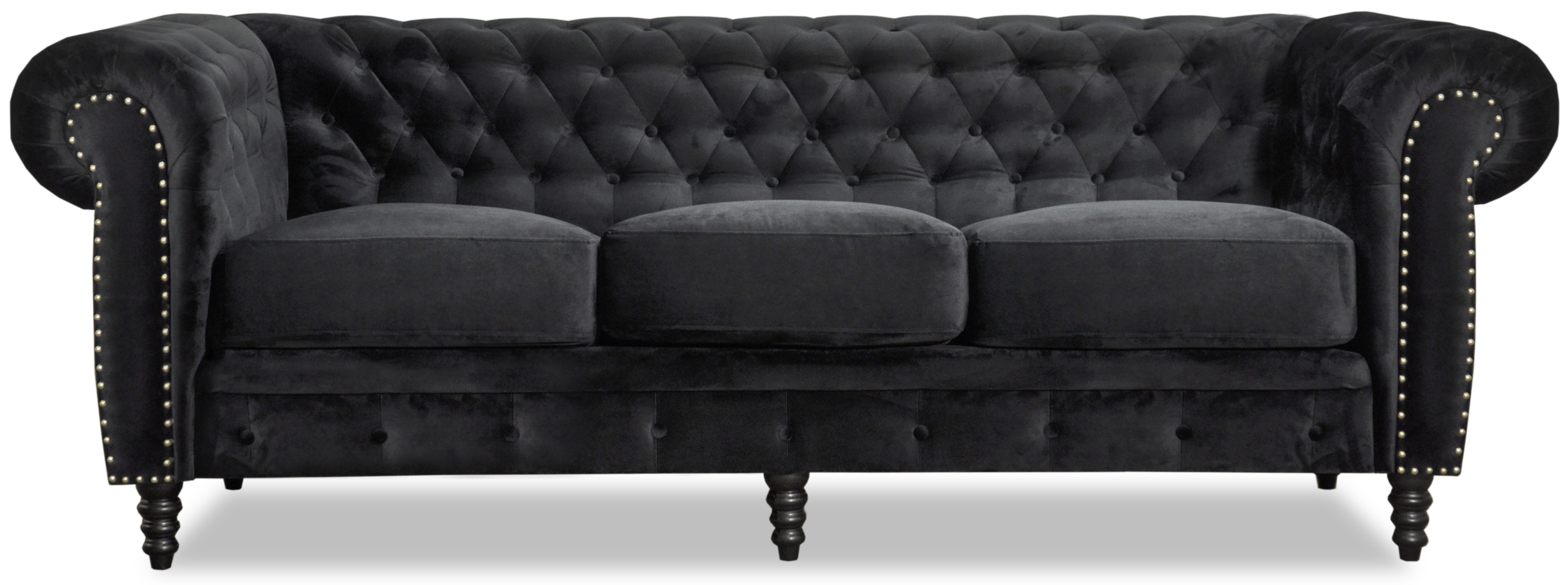 Ashford 3-Sitzer Chesterfield - schwarzer Samt Ashford 3-Sitzer Chesterfield - schwarzer Samt