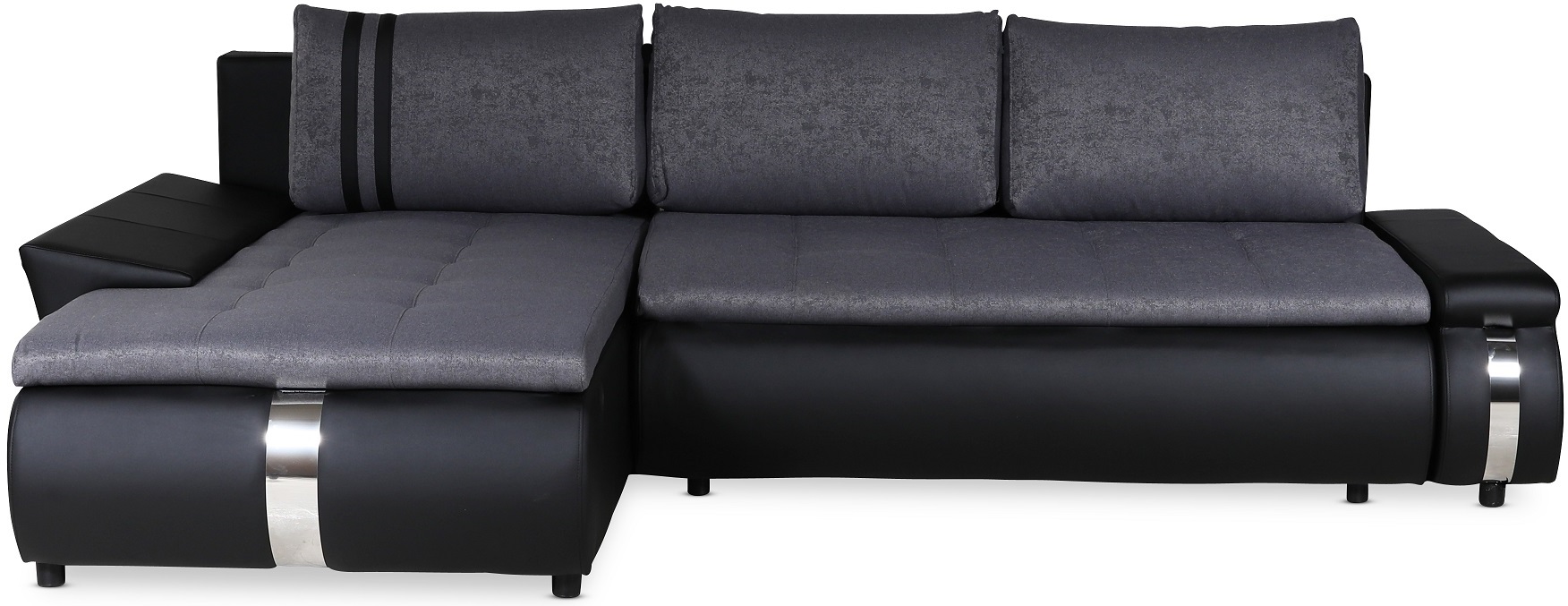 Kungsholmen Bettsofa mit Diwanteil links - grau / schwarzes PU Kungsholmen Bettsofa mit Diwanteil links - grau / schwarzes PU
