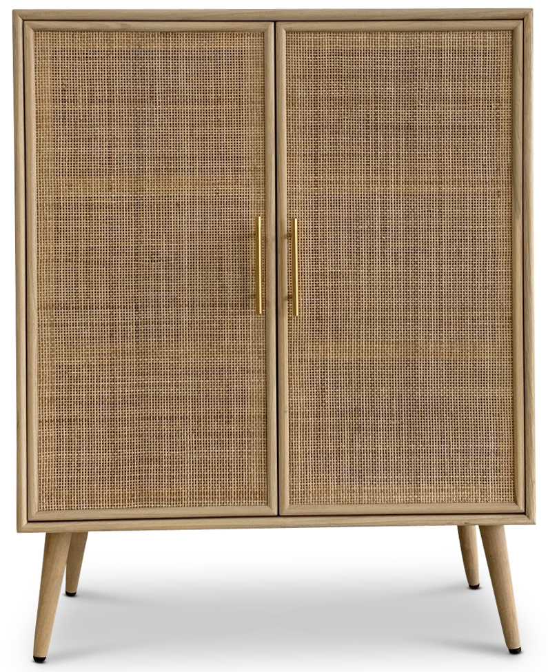 Schrank aus Holz und Naturmaterialien / Rattan - React