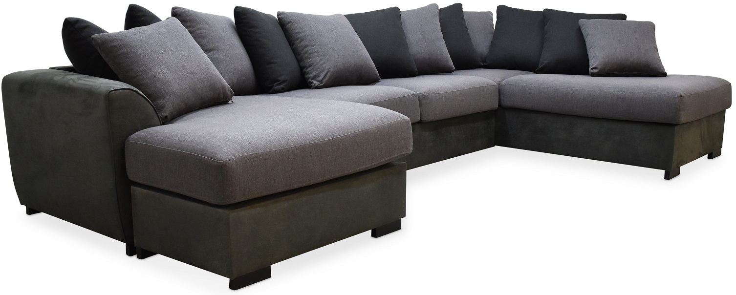 Delux U-Sofa mit offenem Ende rechts - Grau/Anthrazit/Vintage