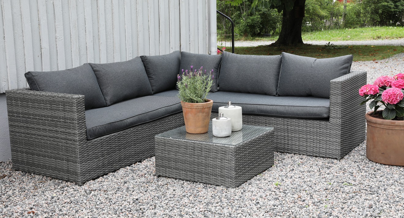 Miami Terrassengruppe mit Tisch - Grauer Kunstrattan