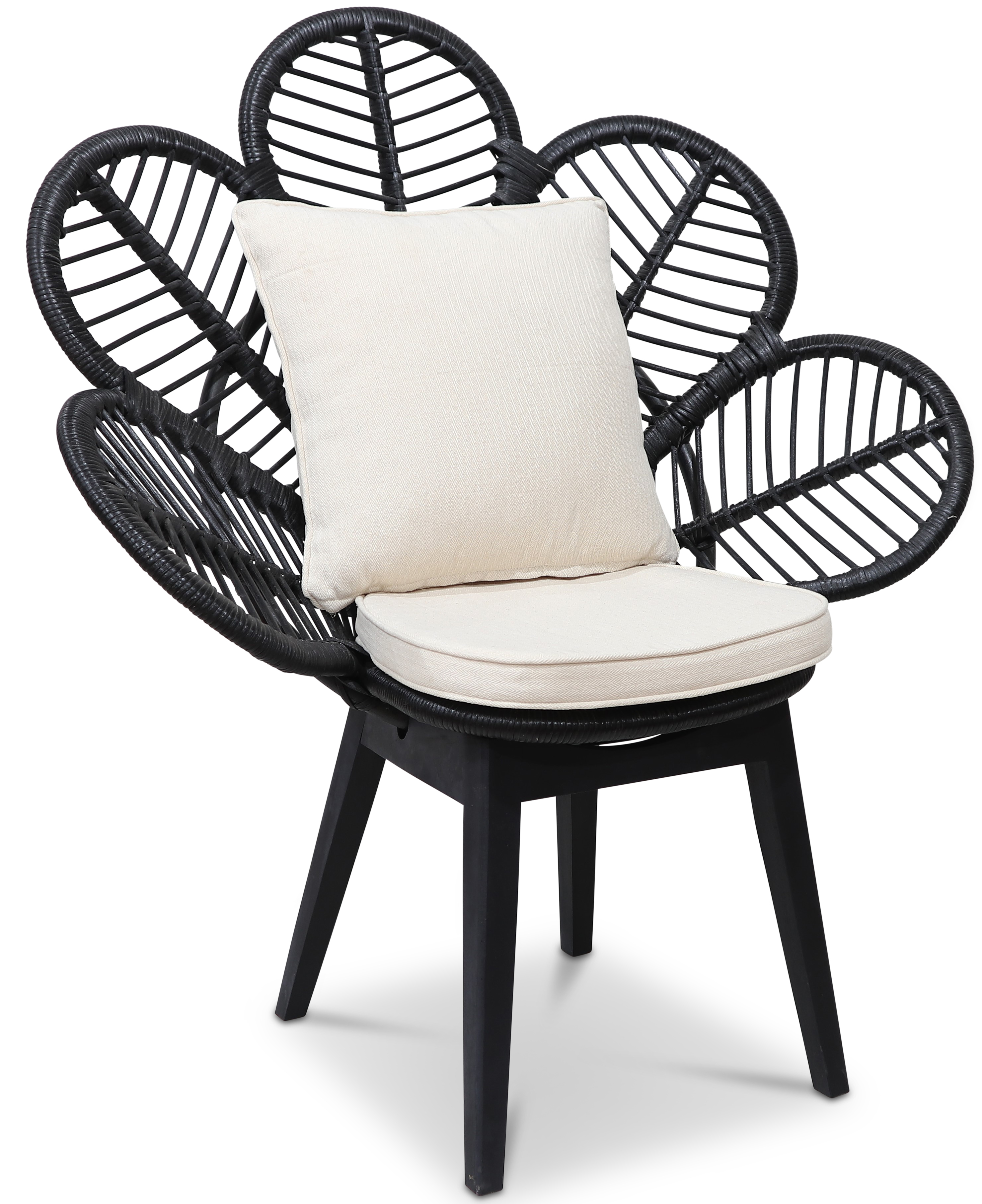 Pfauenschwarzer Rattansessel mit Kissen + Textilpflege f�r M�bel