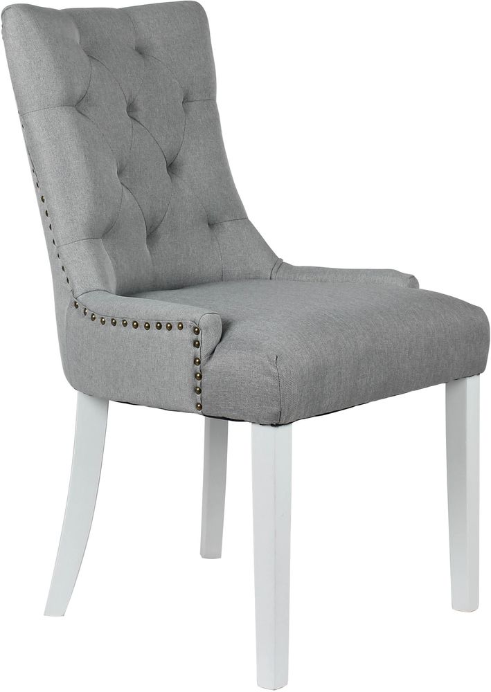 Tuva Stuhl grauer Stoff - Wei�e Beine + M�belf��e