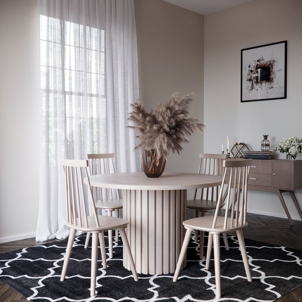 Esstischgruppe PiPi runder Esstisch Ø150 cm inkl. 4 Dalsland Stühle - Whitewash + 4.00 x Stuhlkissen Esstischgruppe PiPi runder Esstisch Ø150 cm inkl. 4 Dalsland Stühle - Whitewash + 4.00 x Stuhlkissen