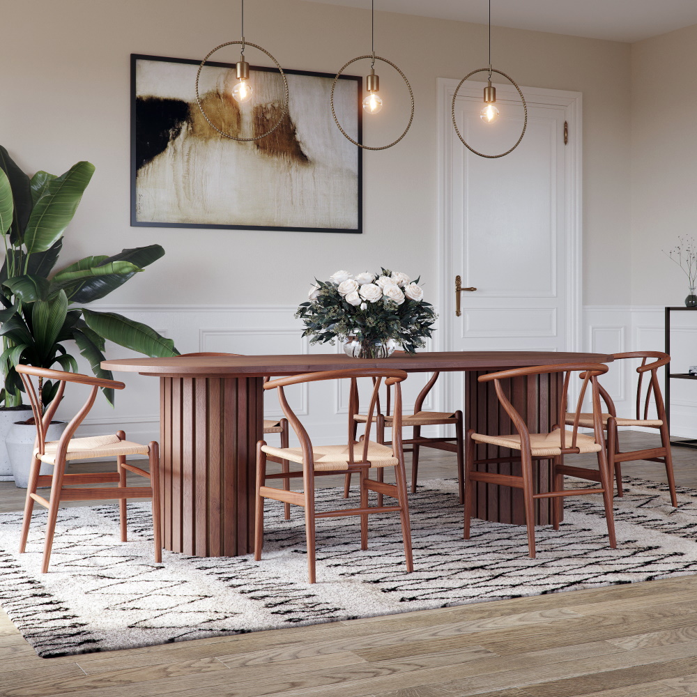 PiPi Essgruppe ovaler Esstisch 240 cm Nussbaum + 6 Bertil Esszimmerstühle - Nussbaum + 4.00 x Möbelfüße PiPi Essgruppe ovaler Esstisch 240 cm Nussbaum + 6 Bertil Esszimmerstühle - Nussbaum + 4.00 x Möbelfüße