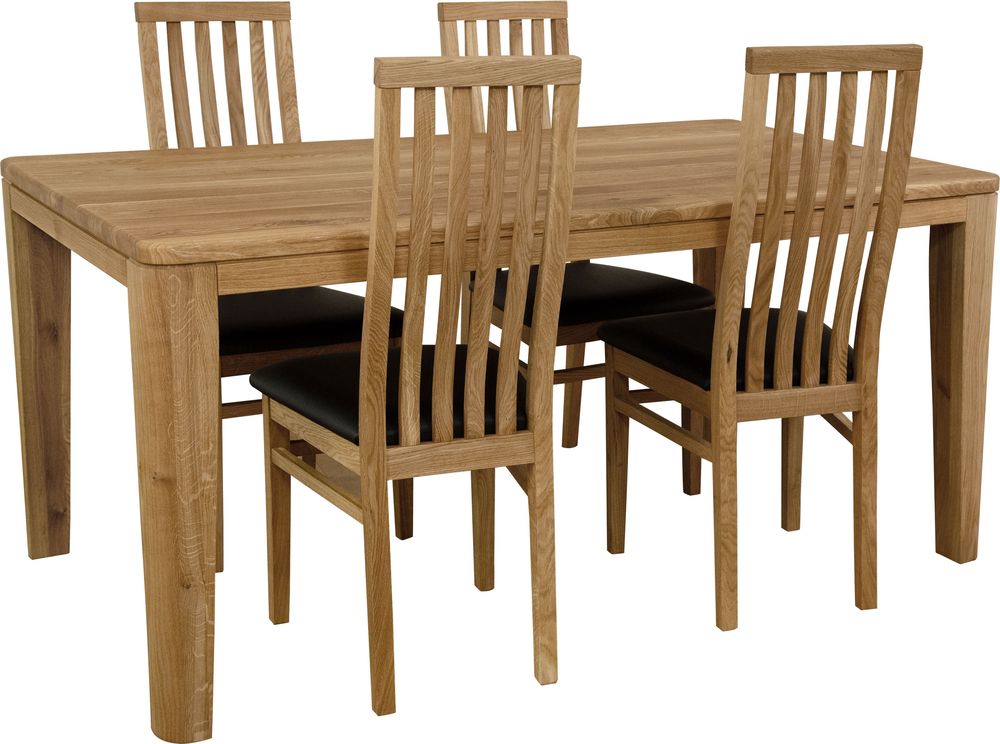 Essgruppe Alaska Esstisch 160x90 cm inkl. 4 Alaska St�hle - Ge�lte Eiche/schwarzes PU