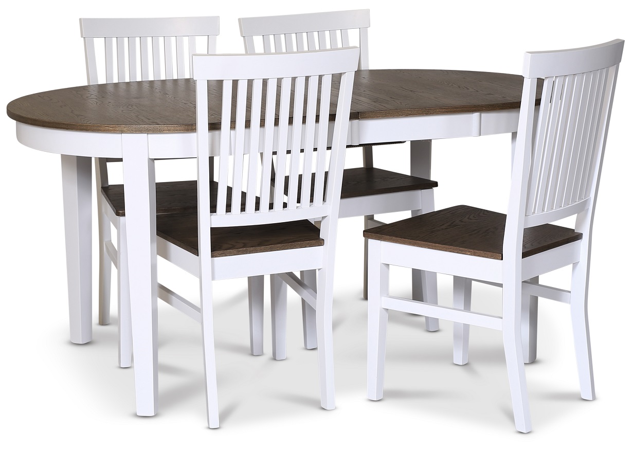 Lebensmittelgruppe Skagen; Esstisch 160/210x90 cm - Eiche wei�/braun ge�lt mit 4 Skagen St�hlen braun/wei�