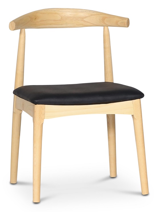 Mittlerer Stuhl mit Holzgestell und schwarzem Sitz + M�belf��e