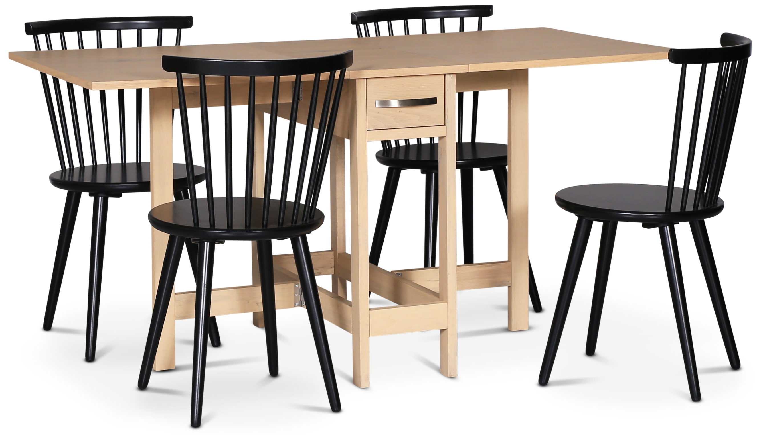 Lebensmittelgruppe F�r�; F�r� Klapptisch in Whitewash mit 4 schwarzen Castor Rohrst�hlen