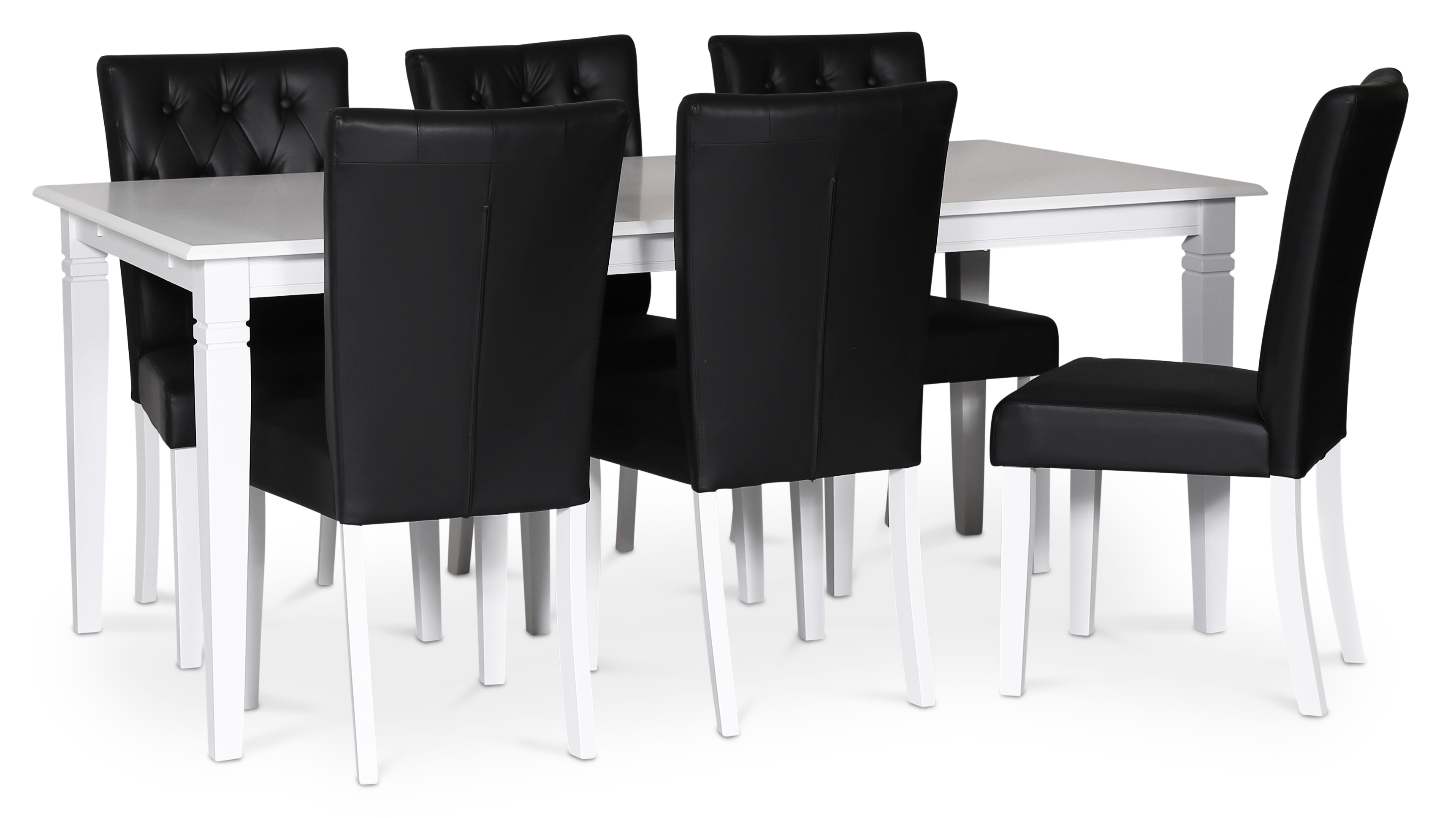 Lebensmittelgruppe Sandhamn; 180x95 cm Tisch mit 6 Crocket Esszimmerst�hlen aus schwarzem PU + 6.00 x Stuhlkissen