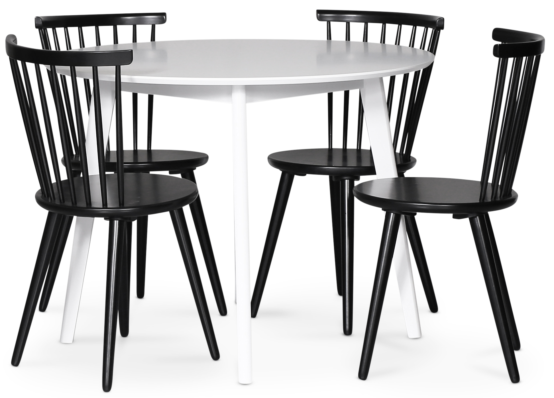 Runder Esstisch mit 4 schwarzen Korbstühlen + 3.00 x Möbelfüße Runder Esstisch mit 4 schwarzen Korbstühlen + 3.00 x Möbelfüße